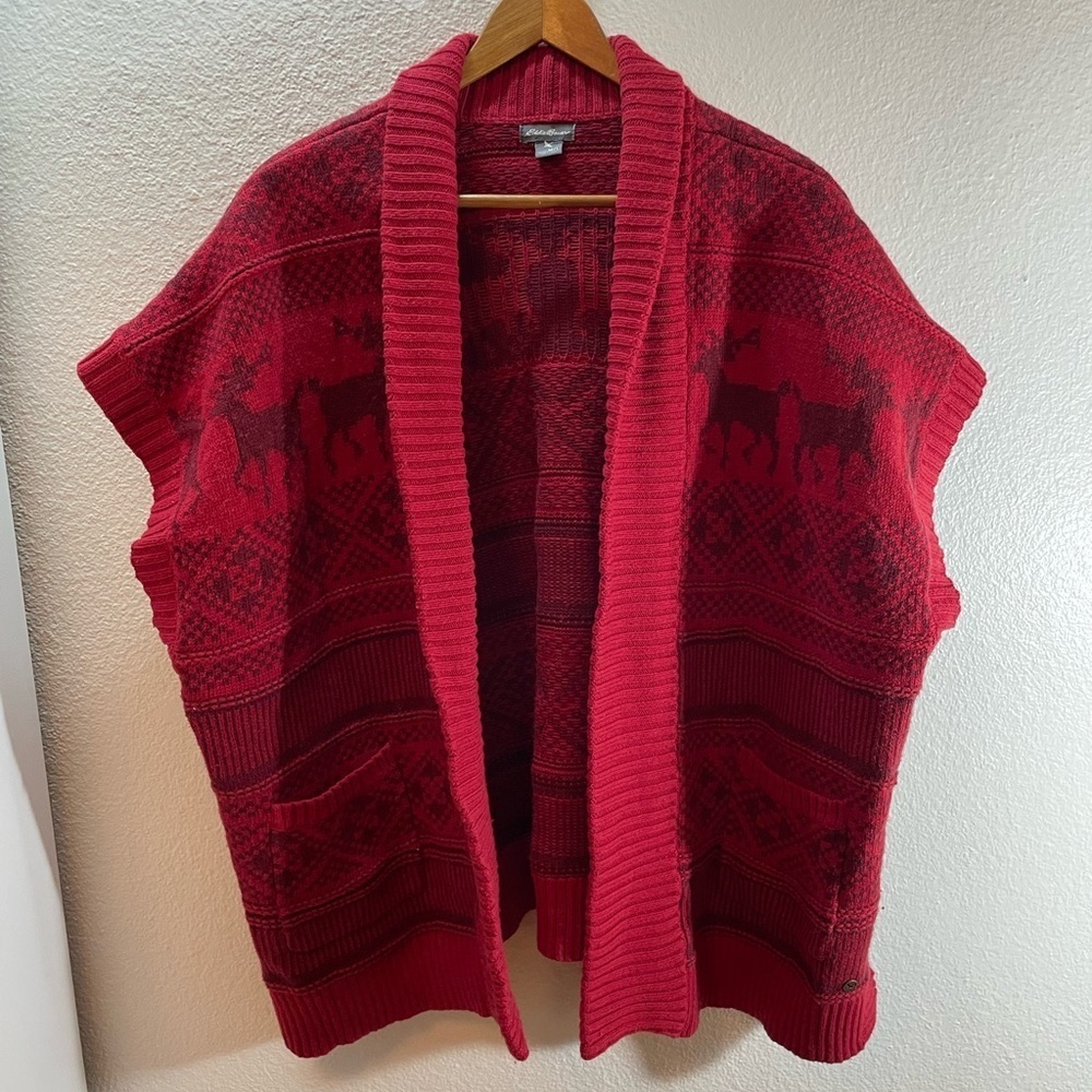 Eddie Bauer Cotton & Wool Holiday Winter Festive Reindeer Shrug Womens Size M/L